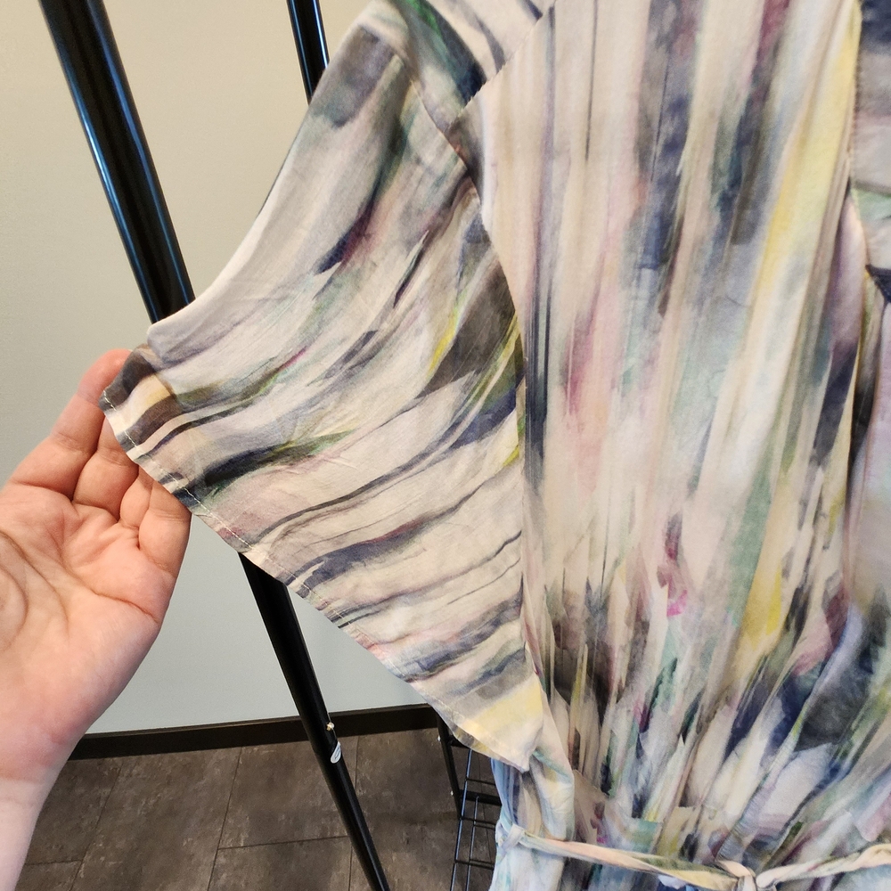 Side Stitch Pastel Watercolor Button Front Belted Maxi Dress size XL - Picture 6 of 10